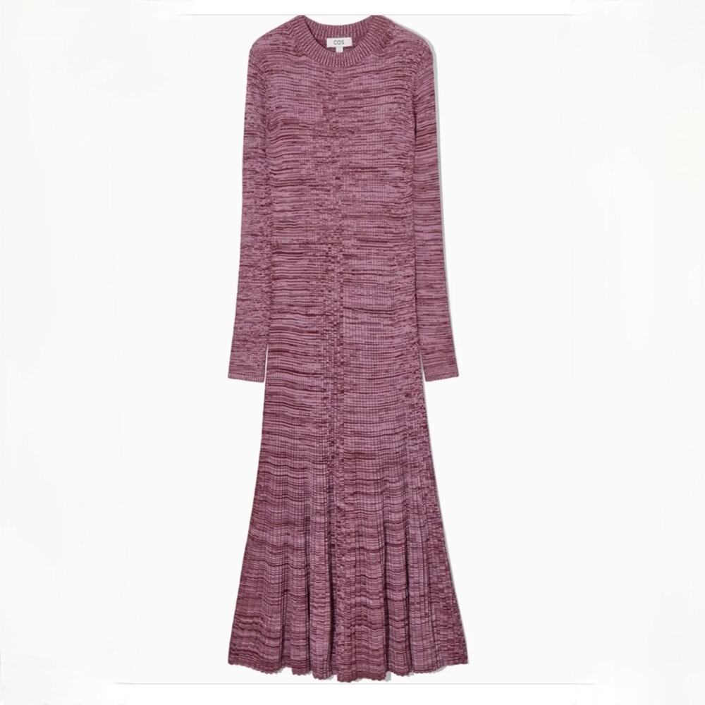NWOT COS Melange Ribbed Midi Dress - Pink Red Purple - Knit - Size S